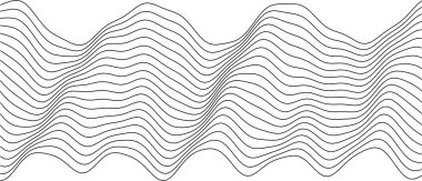 Modern tasarım projeleri için siyah beyaz geometrik eğriler içeren soyut dalga deseni.