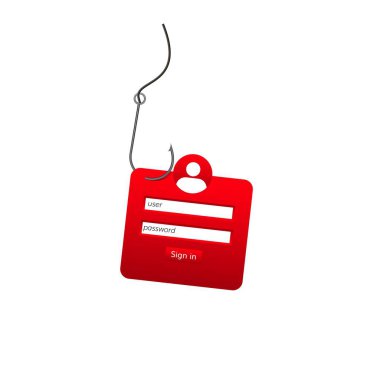 Siber tehditleri ve çevrimiçi güvenlik risklerini temsil eden kırmızı giriş formundan geçen bir olta..