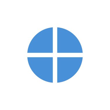 Mavi daire eşit olarak dört kısma bölündü. şeffaf uzay içinde bir haç oluşturur.