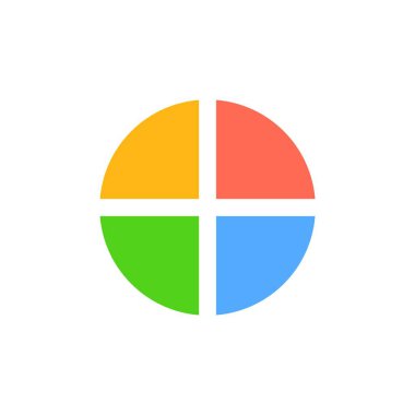 Canlı bir dairesel grafiğin her biri farklı parlak birincil renge sahip dört eşit bölümü vardır..