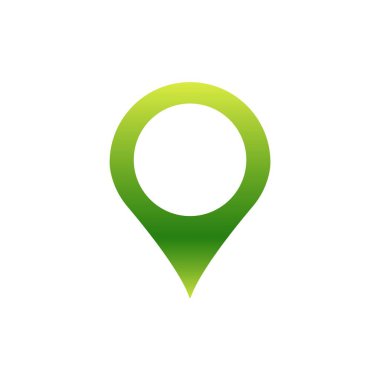 Dijital harita ve uygulamalarda konum ve navigasyonu temsil eden yeşil ve sarı eğimli pin simgesi.