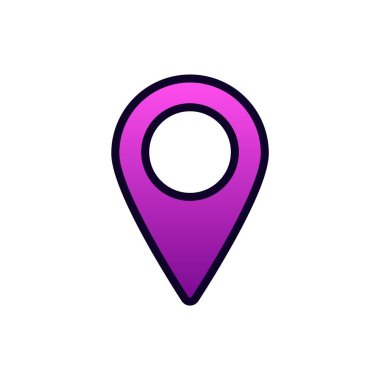 Parlak pembe bir lokasyon sembolü, genel olarak bir simge olarak kullanılan, temiz, minimalist bir tasarım içerir..