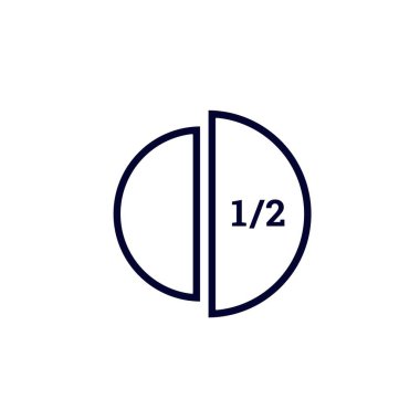 Siyah ve beyaz simge, yarım bir daireyi düzgünce bölünmüş, yarısı ortada olan bir kesri gösteriyor..