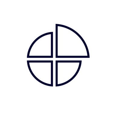 Kalın koyu çizgilerle dört eşit parçaya bölünmüş bir daire içeren kalın geometrik tasarım..