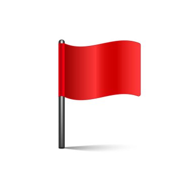 Tek, canlı bir kırmızı bayrak zarif bir siyah direğin üzerinde dalgalanır, beyaza karşı parlak bir şekilde zıtlaşır.