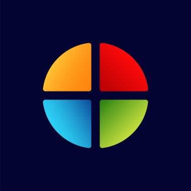 Bir daire parlak turuncu, kırmızı, mavi ve yeşil renkli dört eşit kadrana bölünür..