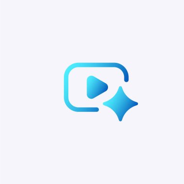 Çalma düğmesi ile Ai temalı mavi şekil, simetrik yıldız benzeri bir simge tarafından vurgulanır.