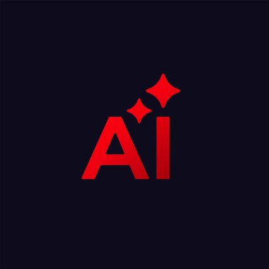 Kırmızı harfli ve yıldız şekilli Ai teknoloji logosu gelişmiş yapay zeka temalarını sembolize ediyor..