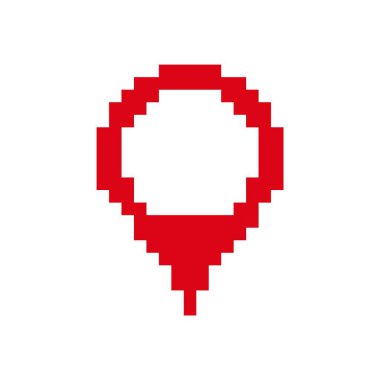 Kare şeklinde basit kırmızı pikselli balon ikonu. parlak renkler geriye dönük, neşeli bir görünüm yaratır.