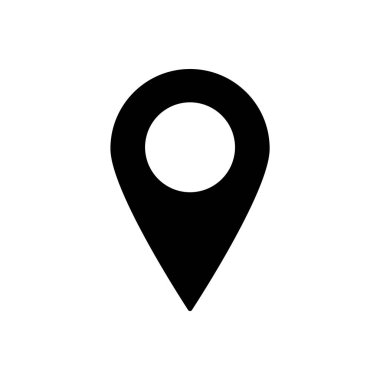 Siyah lokasyon simgesi, temiz ve minimal bir tasarıma sahip. Yönlendirmeyi ve hedefi sembolize eder.