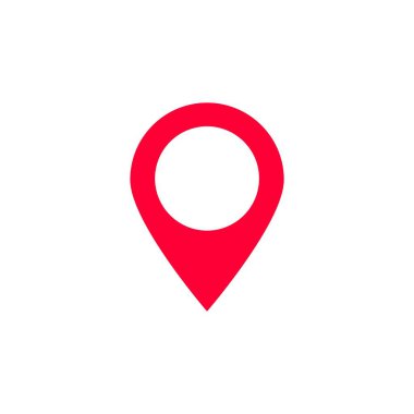 Parlak kırmızı harita simgesi dijital ve yazdırılmış bağlamlarda konum ve navigasyonu sembolize eder.