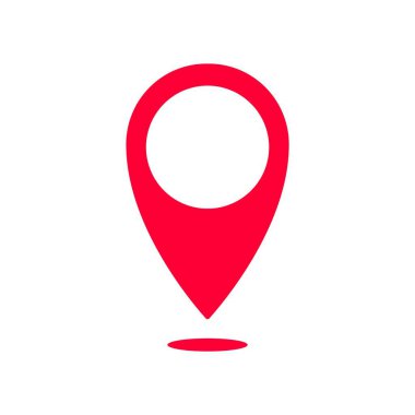 Kırmızı iğne simgesi konumu ve navigasyonu vurguluyor. Genellikle harita ve coğrafi uygulamalarda kullanılır..