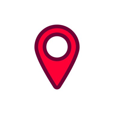 Kırmızı iğne ve beyaz daireli basit bir harita simgesi tasarımı. Dijital haritalardaki yerleri işaretlemek için kullanılır.