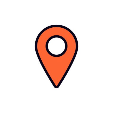 Resim, dijital haritalarda belirli noktaları gösteren turuncu bir lokasyon simgesi gösteriyor..