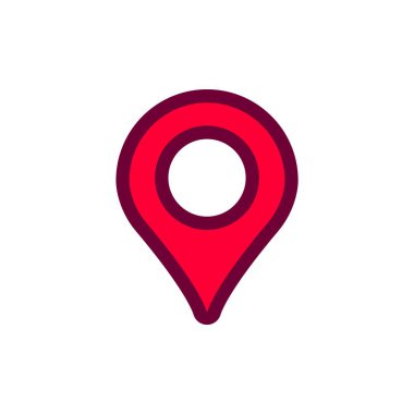 Cesur bir ana hatlı kırmızı lokasyon rozeti navigasyonu sembolize eder. Belirli coğrafi noktaları gösterir.