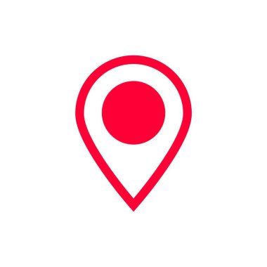 Harita ve navigasyon teknolojisini temsil eden minimalist kırmızı ve beyaz konum simgesi.