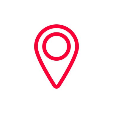 Harita uygulamalarında ve yön bulma noktalarında genellikle kullanılan koyu kırmızı pim konumu sembolü.