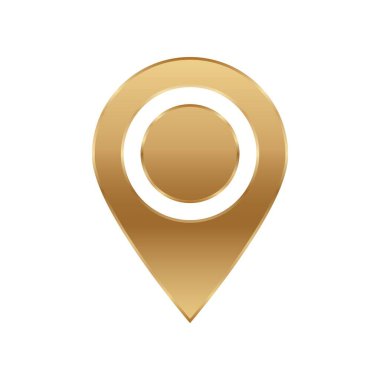 Beyaz merkezli, dijital harita veya uygulamalardaki konumları işaretlemek için ideal, parlak bir altın harita simgesi.