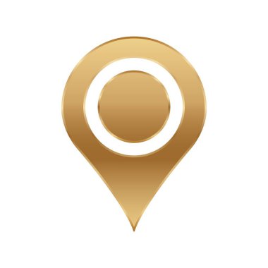 Merkezi beyaz dairesi olan, dijital haritalar ve uygulamalar için mükemmel, parlak, altın bir konum simgesi..