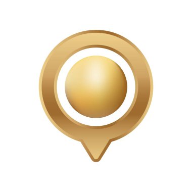 Yuvarlak merkezli parlak altın bir lokasyon iğnesi ve parlak bir kapak. Rozetin basit bir zarafeti var..