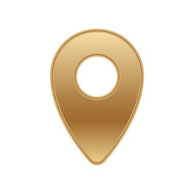 Merkezi delikli parlak altın bir iğne, genellikle haritalarda ve navigasyon uygulamalarında yerleri işaretlemek için kullanılır..