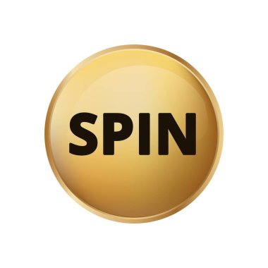 Kalın siyah harflerle çevirme metin ile parlak altın düğme çarpıcı bir görsel karşıtlık oluşturur.