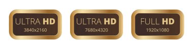 Çözünürlüklü ultra hd ve tam hd etiketleri.