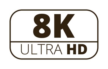 Siyah ve beyaz dikdörtgen çerçeveli 8k ultra hd logo tasarımı.
