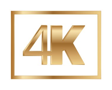 Beyaz arkaplanda dikdörtgen şeklinde altın 4k sembolü.
