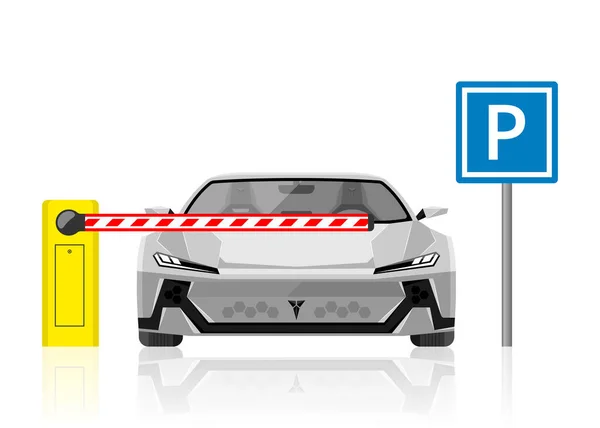 Parkraumkonzept Parkzone Mit Bezahlsystem Auto Frontansicht Parkplatzeinfahrt Mit Schranke Auto — Stockfoto
