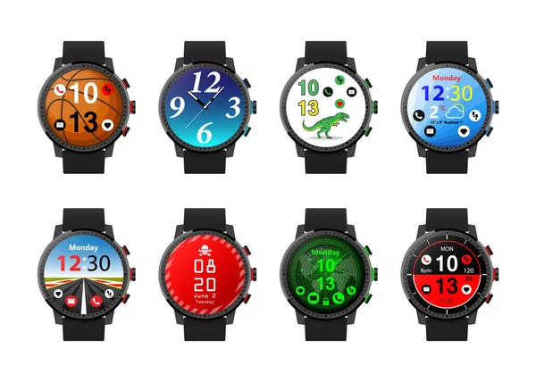 Smartwatch Ensemble Réaliste Avec Plusieurs Visages Montre Intelligente Horloge — Photo