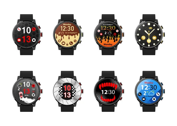 Smartwatch Set Realistico Con Più Facce Orologio Intelligente — Foto Stock