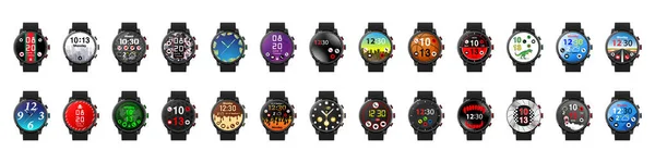 Smartwatch Conjunto Realista Com Vários Rostos Relógio Inteligente — Fotografia de Stock