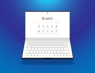 Folding Laptop Full screen fold modern tablet concept search engine on screen illustration