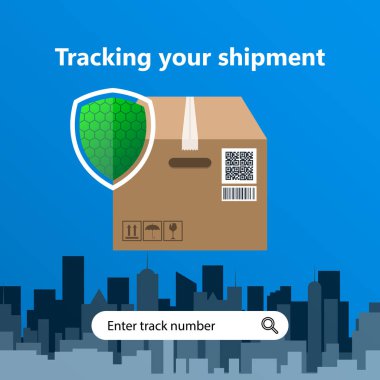 Logistic cargo mobile courier or freight delivery service transportation vector parcel packages and cellphone or phone city map pin track