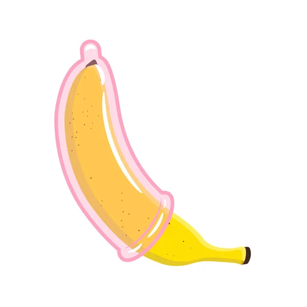 Banana Con Illustrazione Preservativo Sesso Sicuro Prevenzione Delle Malattie Sessualmente — Foto Stock