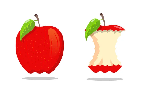 Κόκκινα Μήλα Φύλλα Λευκό Φόντο Δάγκωμα Μήλου Από Σύνολο Στο — Φωτογραφία Αρχείου