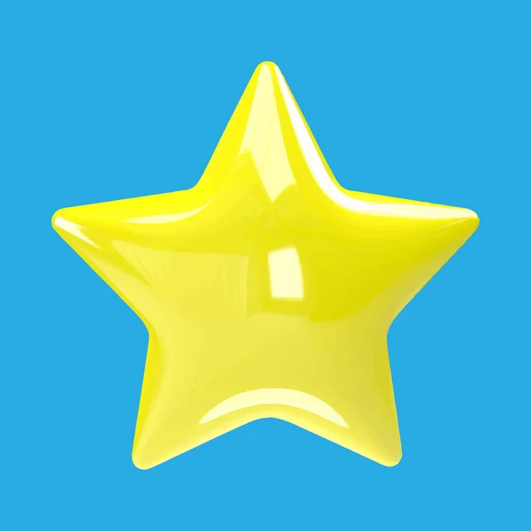 卡通幸运星被蓝色背景隔离 3D渲染 可爱的光滑的黄星 最小设计 — 图库照片