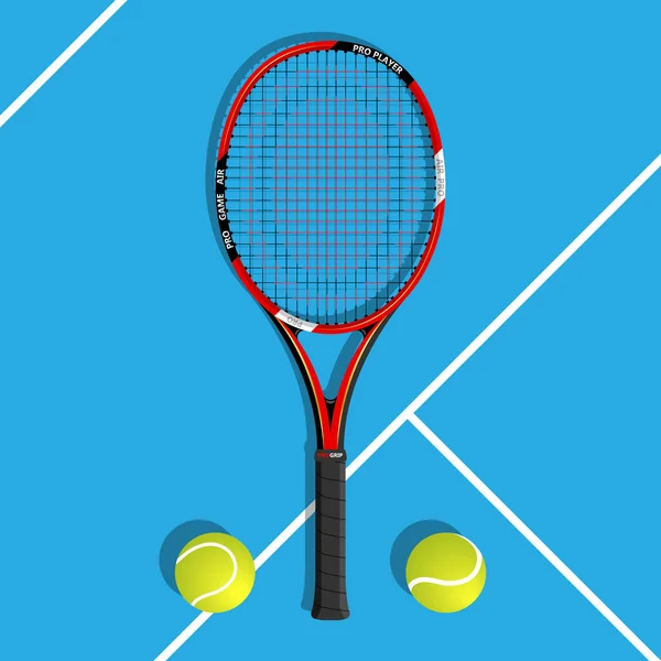 テニスコートにテニスボール付きのテニスラケット — ストック写真