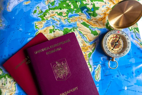 Паспорта Карта Путешествия Старый Компас Карте — стоковое фото