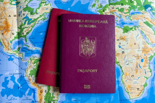 Passaportes Mapa Viagem — Fotografia de Stock