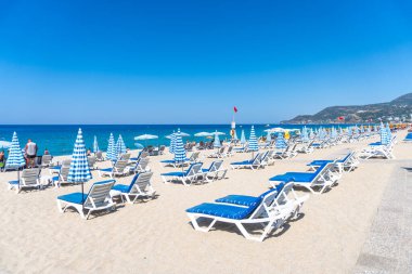 Kleopatra plajı, güzel kum ve mavi deniz. Alanya, Antalya, Türkiye
