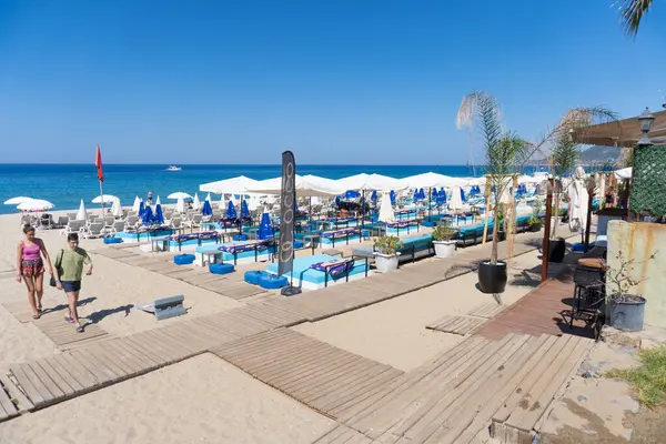 Cleópatra Praia Com Areia Agradável Mar Azul Alanya Antalya Turquia — Fotografia de Stock