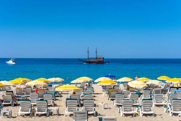 Kleopátra Strand Szép Homokkal Kék Tengerrel Alanya Antalya Törökország — Stock Fotó