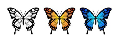 Kelebek mavisi turuncu beyaz. Sinek sineği silueti. Kelebek tasarımı.