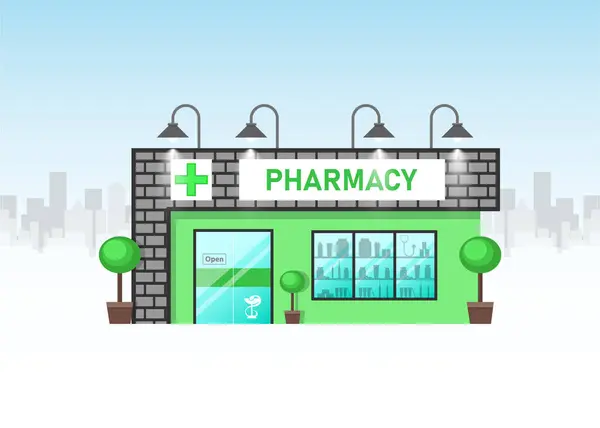 Farmacia Tienda Medicina Edificio Vector Ilustración — Vector de stock