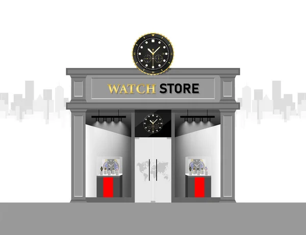 Horloges Winkel Gebouw Waar Koopt Horloge Van Verschillende Modellen Analoge — Stockvector