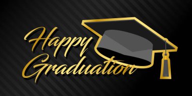 Mezuniyet bayrağınız kutlu olsun altın kaplama mezuniyet töreni illüstrasyon vektörü