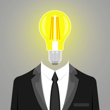 Ampullü bir iş adamı harika bir fikir düşünüyor. İyi fikir çizim vektörüne ulaş