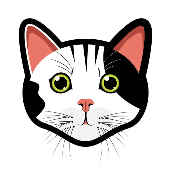 Black White Head Cat Face Illustration Vector Cat Kitten Character — Stock Vector
